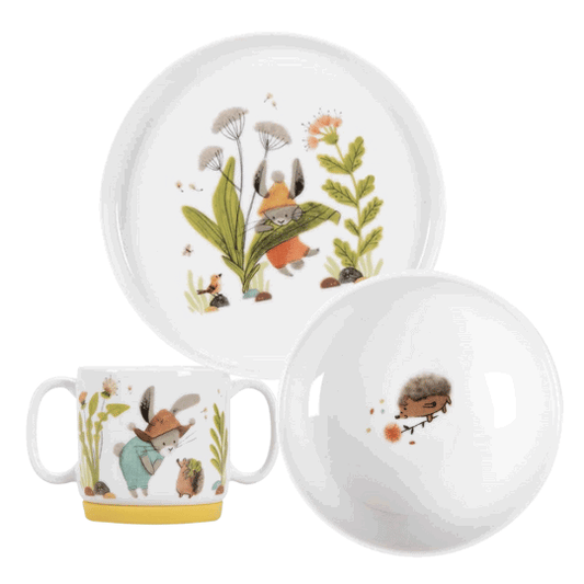 SET PAPPA IN PORCELLANA TRE PICCOLI CONIGLI MOULIN ROTY